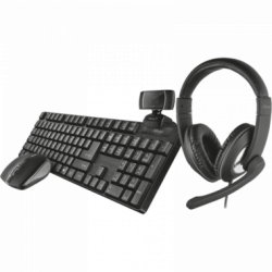 Combo 4 en 1  Trust Qoby. Teclado Mouse Auricular Web Cam