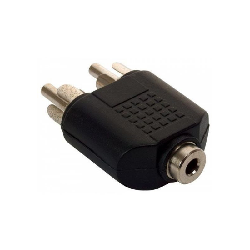 ADAPTADOR 2 RCA MACHO A 1 MINIPLUG HEMBRA