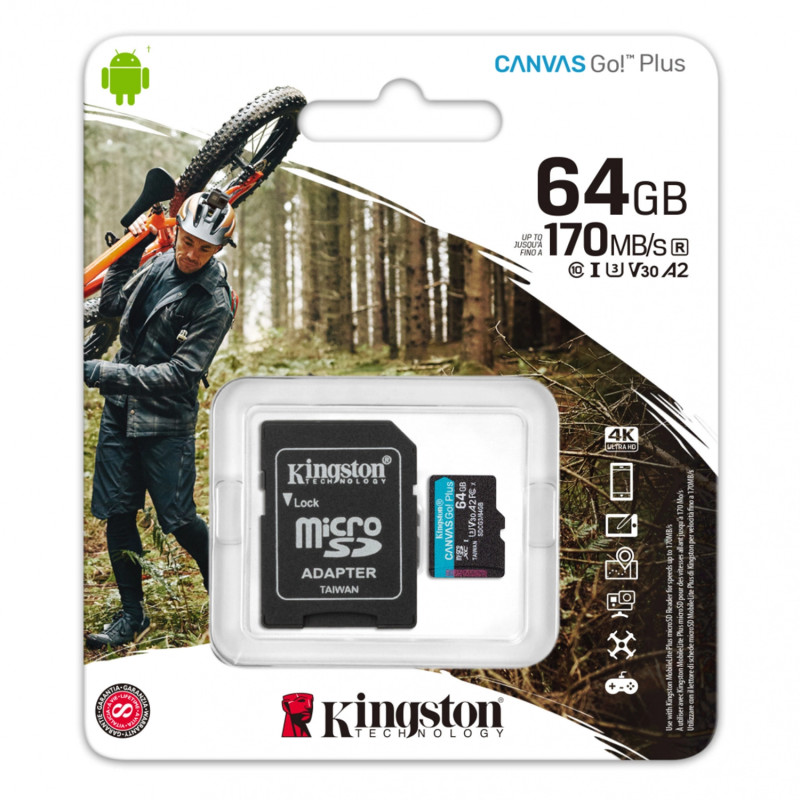 Tarjeta De Memoria Kingston Canvas Go Plus Microsdxc 64gb Uhs-i U3 V30 A2