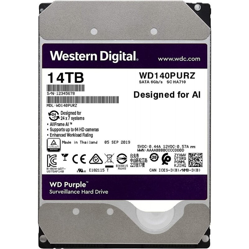 DISCO INTERNO HD 3.5" 14TB WD PURPLE PRO