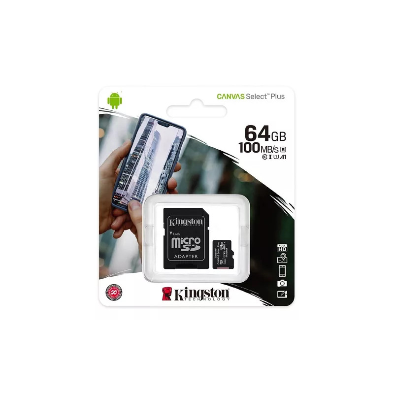 Tarjeta de memoria Kingston SDCS2/64GB Canvas Select Plus con adaptador SD 64GB