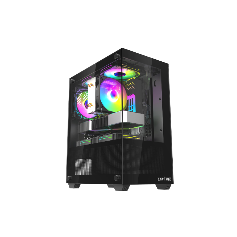 GABINETE RAPTOR NOVA PRIME TG X2 MID-TOWER RGB FAN X3 BLACK