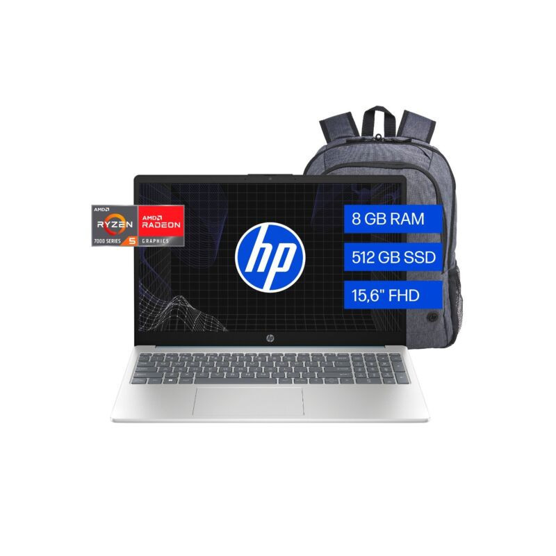 Notebook Hp 15.6 Ryzen 5 7520u 8gb 512gb W11 Home   Mochila